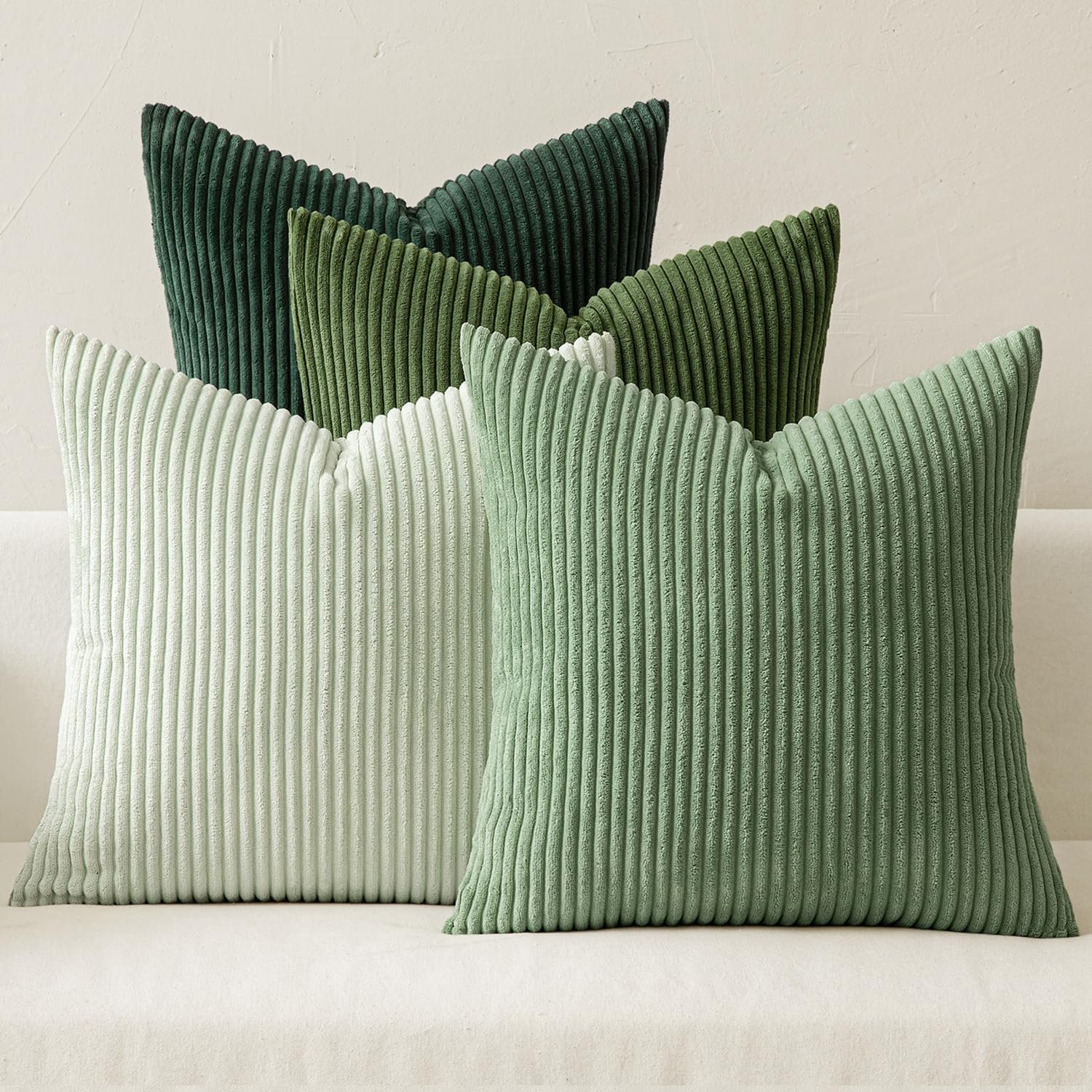 MIULEE Soft Corduroy Decorative Throw Pillow Covers Forest Green 20×20 | Set of 4, Mordern Nordic Home Decor, Gradient Color Matching, Boho Farmhouse Cushion Covers for Couch Bed Sofa Living Room