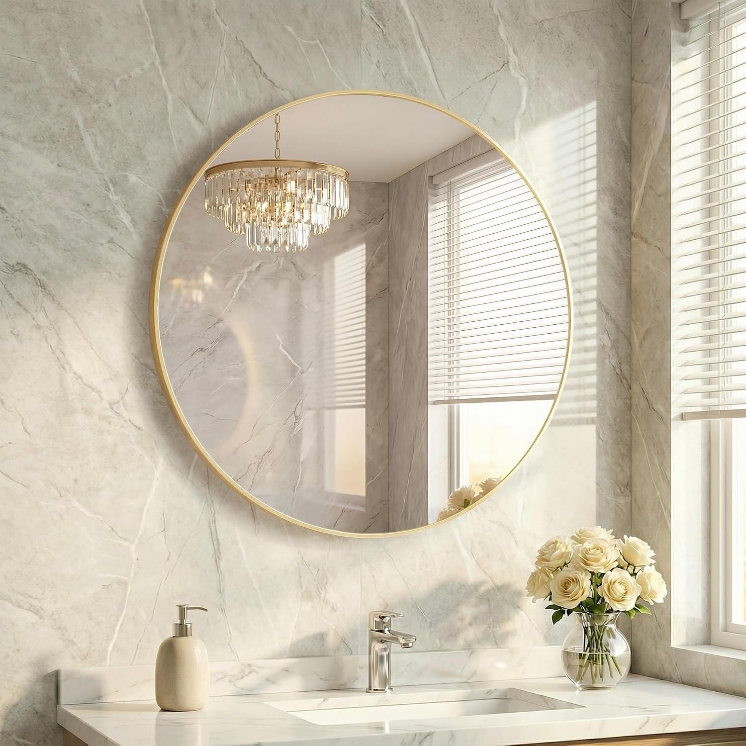 20 Inch Gold Round Bathroom Wall Mirror, Round Mirrors for Wall Decor, Circle Mirror for with HD Shatter-Proof Glass for Entryway, Living Room, Bedroom, Dressing Room, Home Decor