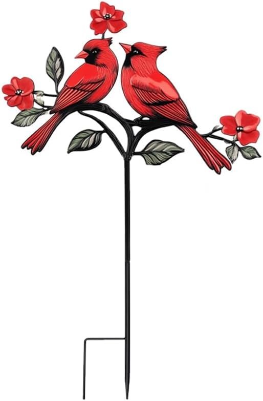 Red Cardinal Garden Stake – Metal Outdoor Decor for Patio & Yard(Red Cardinal-b)