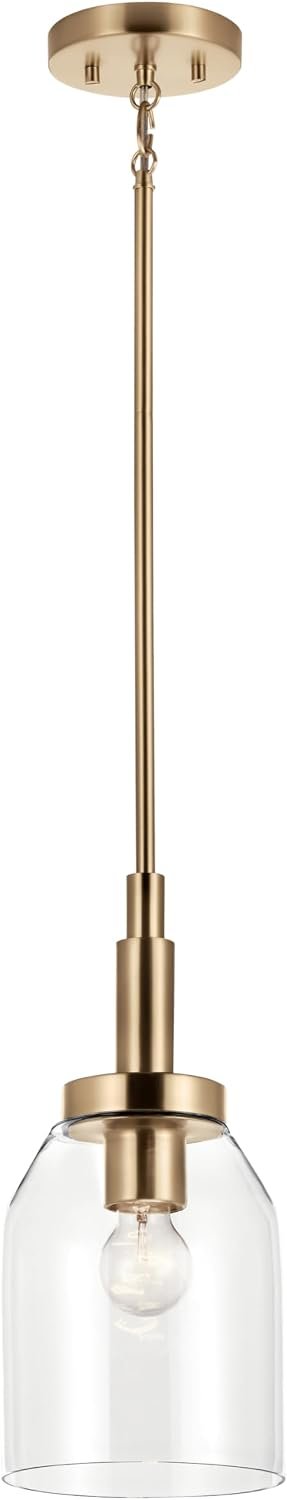 Kichler Madden 1-Light Mini Pendant Light Fixture with Clear Glass Shade in Champagne Bronze, Sloped Ceiling Compatible for Kitchen Island Hanging Lighting (15″ x 7 “), 52725CPZ
