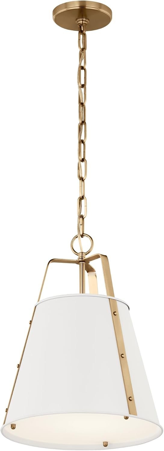 Kichler Etcher 1-Light Pendant Light Fixture, Kitchen Island Hanging Light with Etched Painted White Glass Diffuser in White and Champagne Bronze for Dining Room (17″ x 13″), 52710WH