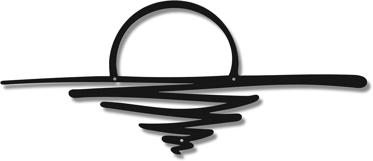 Hushee Small Sunrise Metal Wall Art Mid Century Boho Decor Sunshine Minimalist Modern Sunset Interior Art Sun Wall Decor for Living Room Kitchen Bedroom, 16.93 x 7.09”(Black)