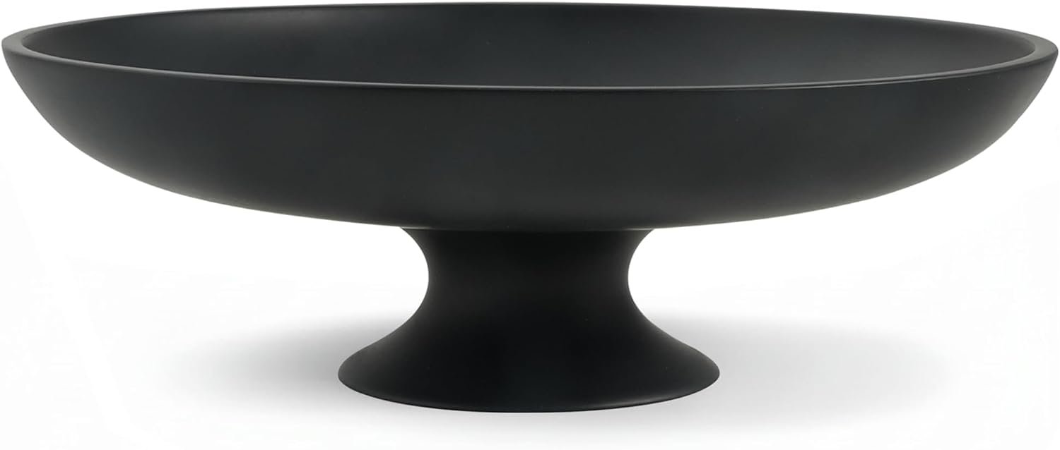 Black Concrete Fruit Bowl, Large Decorative Pedestal Bowl for Kitchen Counter, Modern Centerpiece Bowl for Coffee Table, Entryway Key Catch All Bowl, Black Home Decor