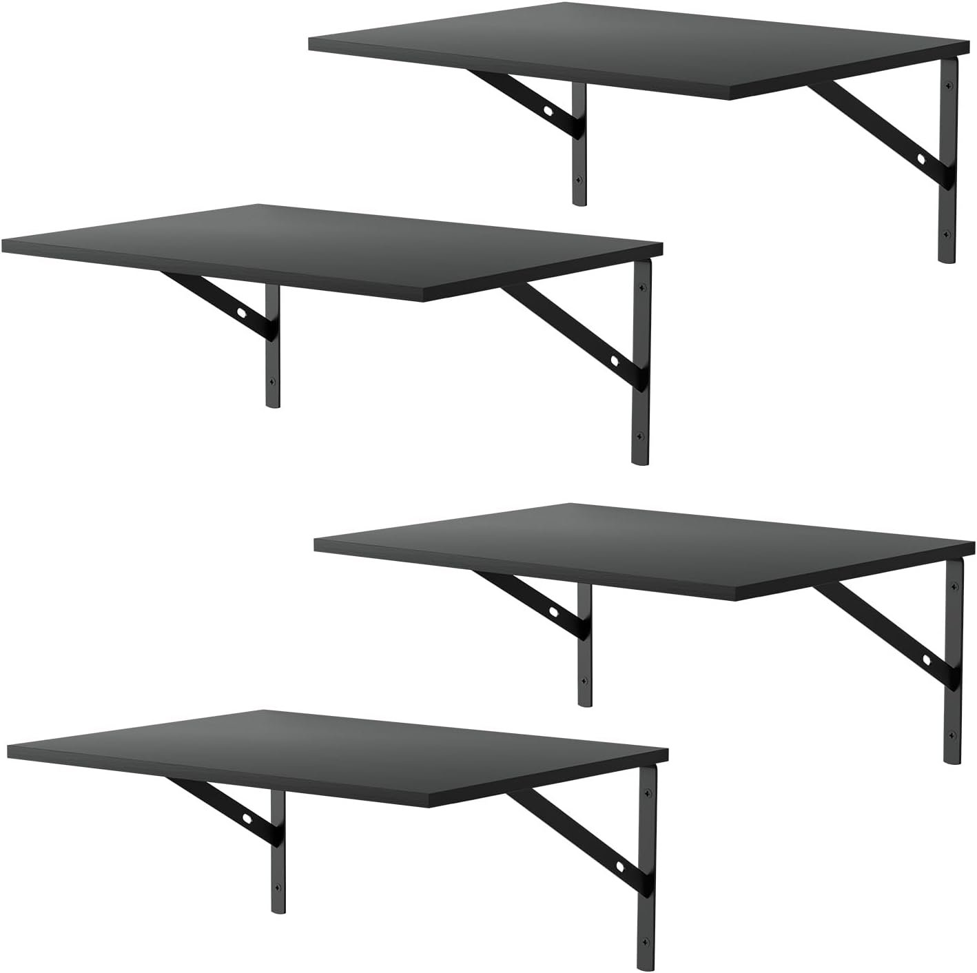 Deep Floating Wall Shelves – 4 Sets of 12 Inch Wide Black Wood Shelves for Bathroom, Bedroom, Kitchen, Living Room