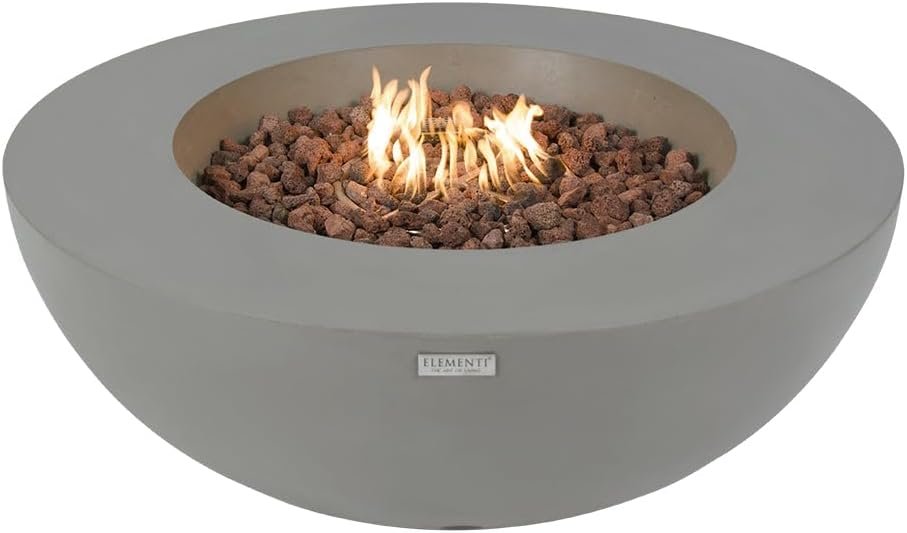 Lunar Bowl Fire Table Outdoor Fire Pit 42″ x 42″ Cast Concrete Round Firepit Includes Lava Rocks 45,000 BTUs Outdoor Fireplace for Patio Furniture Set, Deck, Porch, Outdoor Heater – Liquid Propane