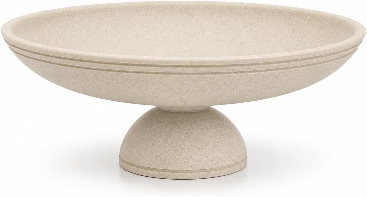 Large Decorative Bowl, Handcrafted Beige Resin Pedestal Centerpiece, Fruit Bowl for Kitchen Counter, Durable Catch-All Dish and Entryway Key Holder, Modern Home Decor, 11.7 in