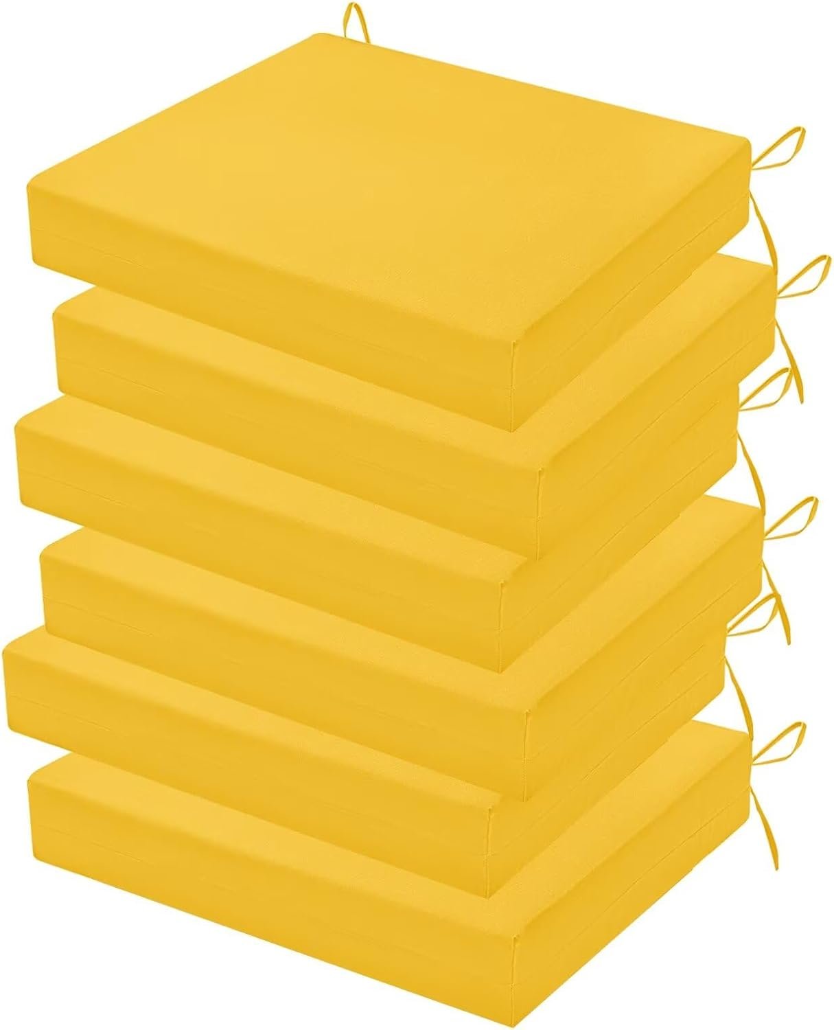 Outdoor Chair Cushions Set of 6, 18.5 x 16 Inch Patio Chair Cushions for Outdoor Furniture, Water Resistant, Non-Slip Ties (Yellow)