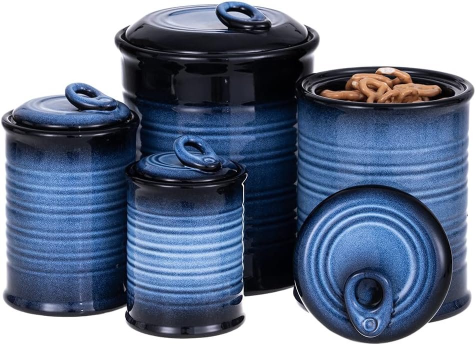 Nihow Food Storage Jar, Ceramic Canister Sets for The Kitchen,Set of 4,Blue | Air Tight Lid, Seal Damp-proof, For Flour/Sugar/Rice/Coffee/Cookies/Candy, Kitchen Counter Canister