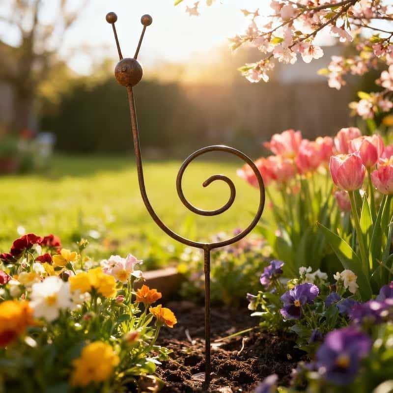 Rusty Metal Snail Garden Stake, 34.64 Inch Yard Art Sculpture, Outdoor Lawn Ornament for Patio, Porch, Backyard Decor (Bronze)