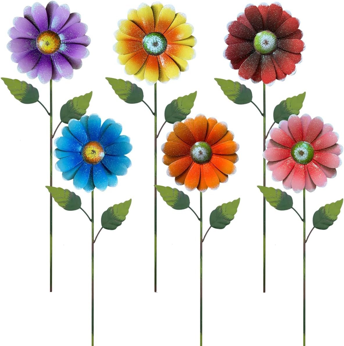 Metal Flower Garden Stakes, 6 Pc. Set,22 inch Outdoor Decor Stakes for Spring Decor, Rust and Weather Resistant Flowers with Shaking Head Yard Art for Outdoor Lawn Patio Pathway Decorations