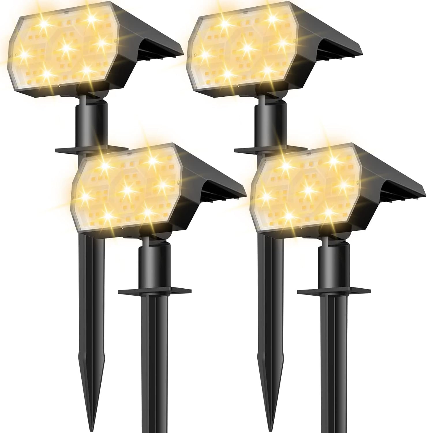 NYMPHY Solar Lights Outdoor Waterproof – 4 Pack (Warm White) | 56 LED 3 Lighting Modes IP68 Waterproof Solar Powered Garden Yard Spot Solar Lights for Outside Landscape