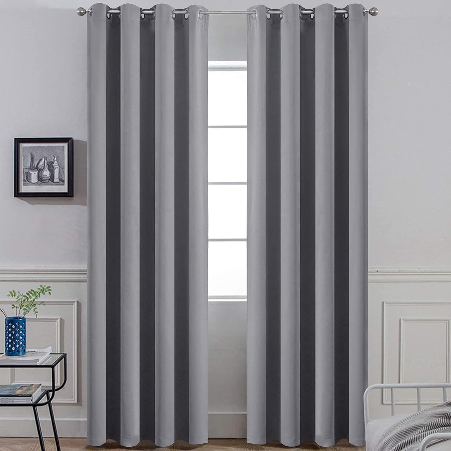 Yakamok Grey Room Darkening Curtains 52×84 inch Gray Grommet-Living Room | 2 panels,blackout window treatment,thermal insulated,light blocking drapes,privacy protection,bedroom study dining room