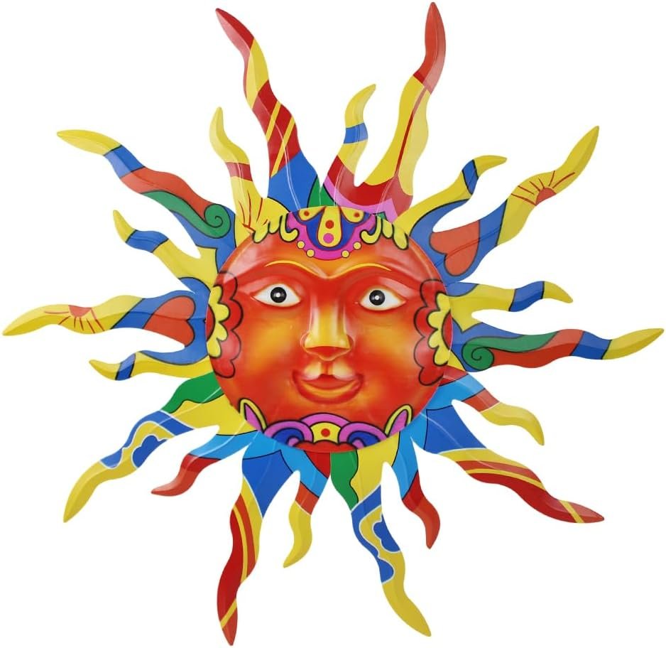 VEWOGARDEN Metal Sun Wall Decor, 30″ Large Outdoor Metal Wall Art for Home Outside Patio Garden Fence Decorations, Colored