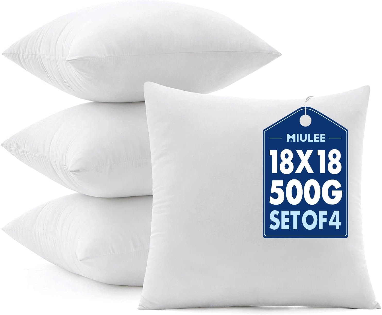 MIULEE Pillows Inserts, Pack of 4 18×18 Inch 100% Virgin Microfiber Filling Throw Pillows for Bed Couch Sofa