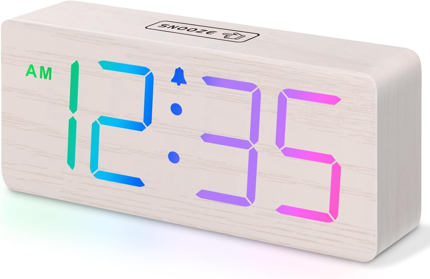 DreamSky Wooden Digital Alarm Clock for Bedroom, Living Room Desk | RGB Loud Alarm Clock for Heavy Sleepers with Volume Control, Large Numbers with Dimmer, Office Wood Decor (Plug in Clock)