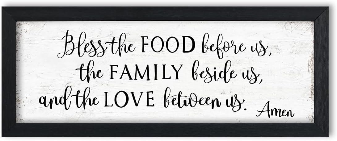 Bless The Food Before Us Wall Decor:Farmhouse Kitchen Signs Wall Decor Bible Verse Quotes Christian Wall Art Modern Rustic Farmhouse Dining Room Decor Black Frames Hanging Plaques 6″ x 15″
