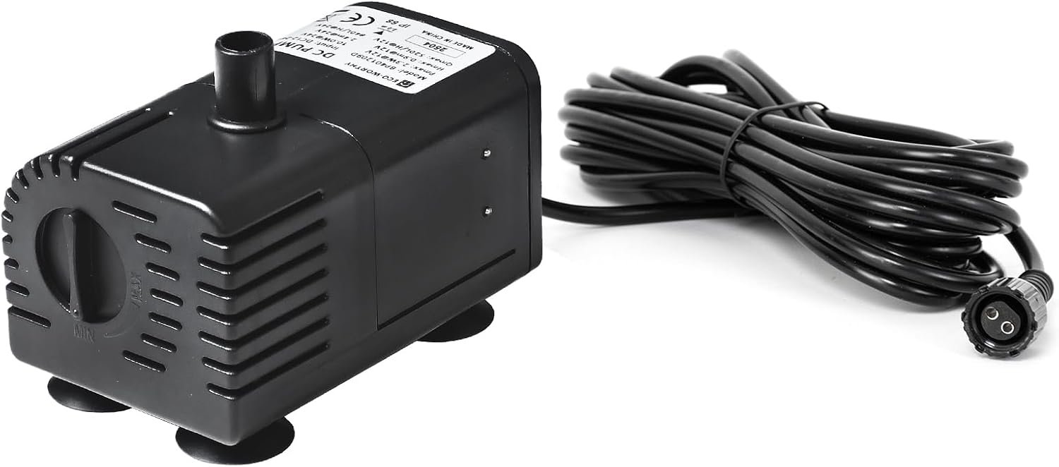 ECO-WORTHY 216 GPH Solar Powered Water Fountain Pump Upgraded Dry-run Protection Brushless Submersible Pump 12V-24V DC with 16.4ft(5M) Power Cord, 7.8 ft High Lift，2Nozzles for Pond, Aquarium