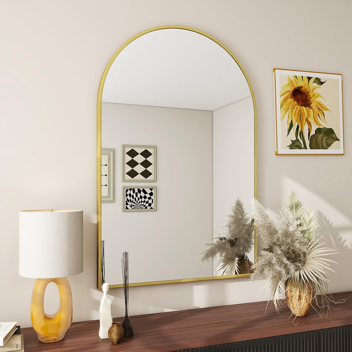 BEAUTYPEAK 20″x30″ Arch Bathroom Mirror, Wall Mounted Vanity Metal Frame Mirror for Bedroom, Entryway, Living Room, Gold