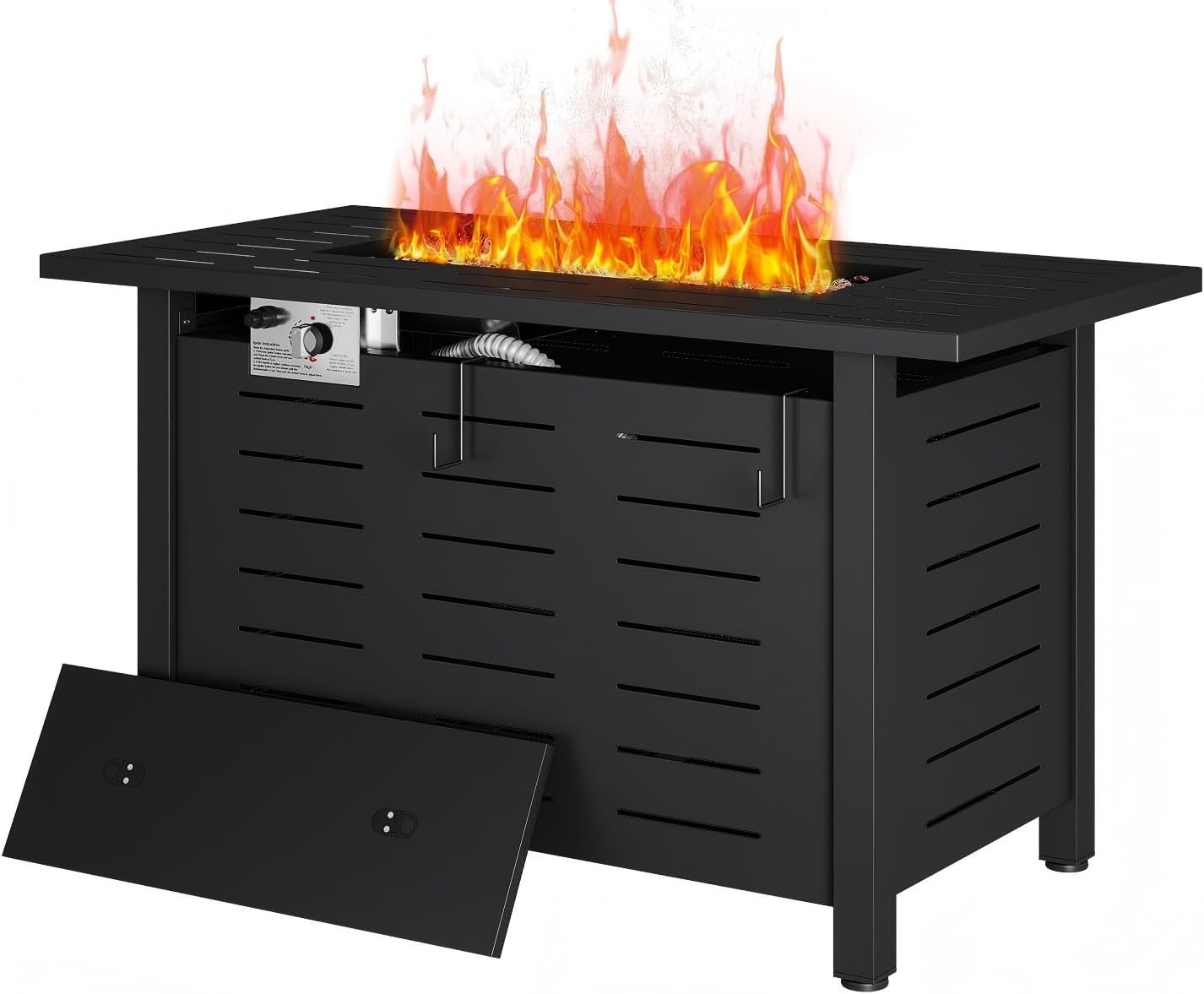 Aoxun 41 Inch Propane Fire Pit–50,000 BTU Gas Fire Pit Table with Removable Lid & Lava Rocks, Rectangle Firepit Table for Outside, Patio, Deck, Backyard, Black