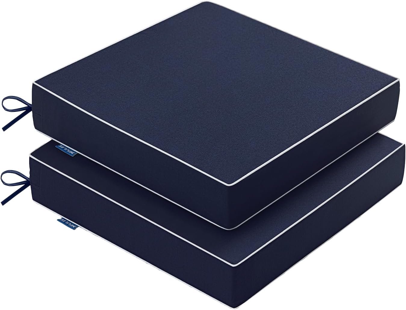 MIULEE Navy Outdoor Cushions Set of 2, 18.5x16x3 Inch Waterproof Cushions | Waterproof Patio Seat Cushions for Outdoor Furniture Couch Sofa, 3 Year Color Fastness, High Density Foam, Adjustable Ties