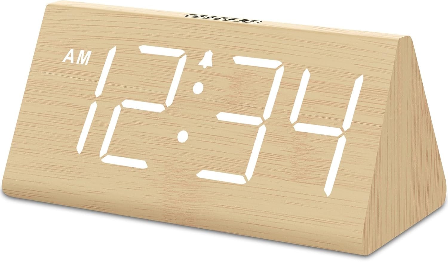 DreamSky Wooden Digital Alarm Clock for Bedrooms Desk with Large Numbers | Living Room Clock with USB Port, Loud Alarm for Heavy Sleepers, Adjustable Volume, Dimmer, DST, Wood Décor Gifts (Plug-in)