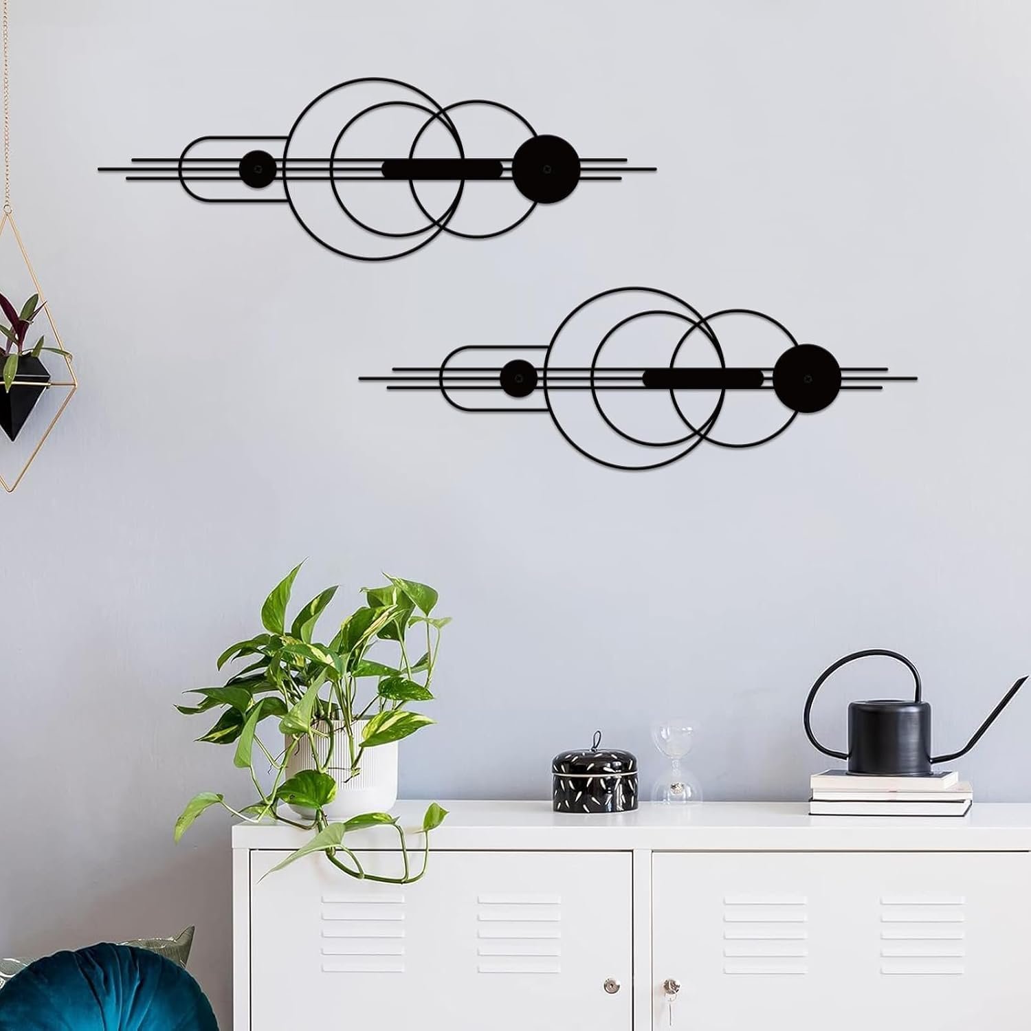 ruelen 2 Pcs Small Metal Abstract Wall Art, Modern Minimalist Wall Decor Single Line Art Metal Vertical Wall Decor Geometric Wall Hanging Sculptures for Home Bedroom Living Room, 15.7 x 5.1 Inch