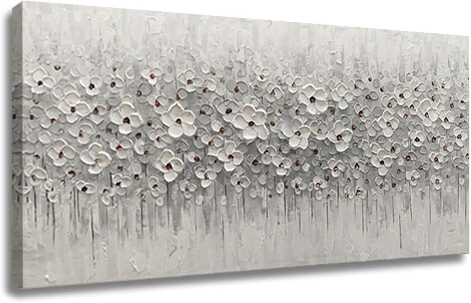 Large Canvas Wall Art for Living Room White Flowers Picture Hand-Painted Oil Painting Framed Artwork Modern Gallery Plant Decor Wall Decorations for Bedroom Bathroom Size 60×30 inch Ready to Hang