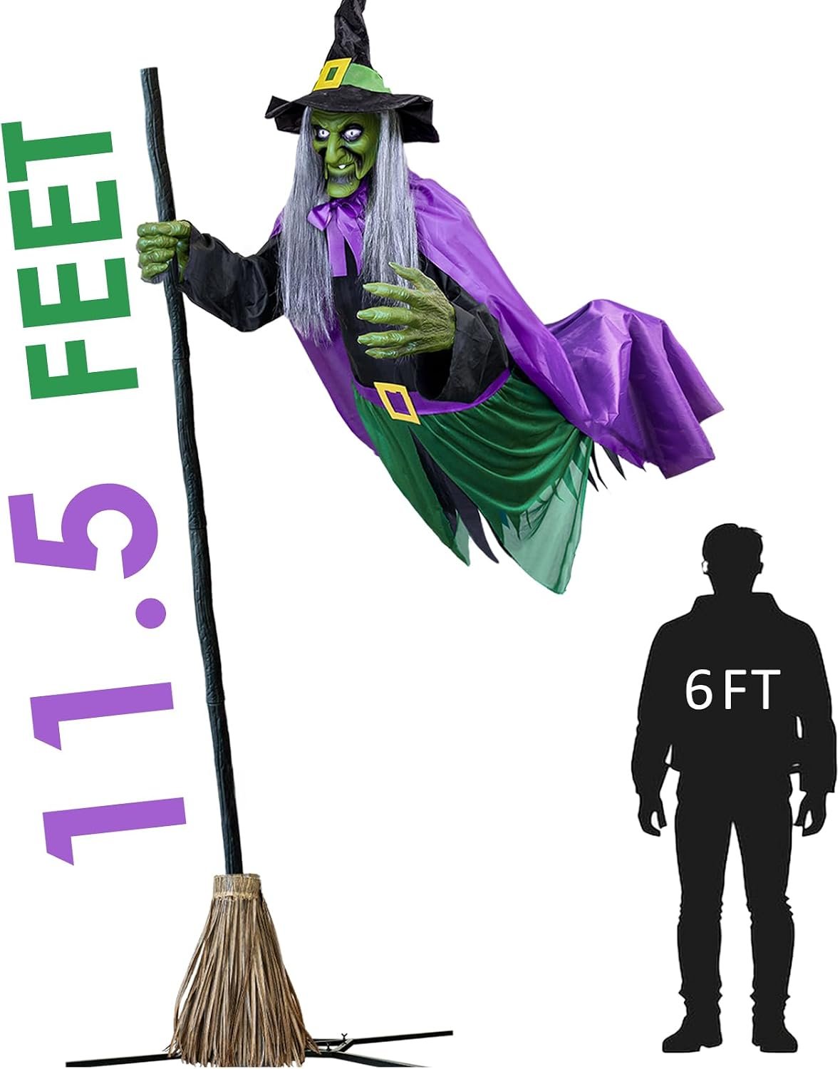 Halloween Decorations Outdoor – 11.5 Ft Animated Hovering Witch Animatronics – Sound & Touch Activated Sensor – Scary Decor Props for Home Outside Garden Yard Lawn Party Decoration