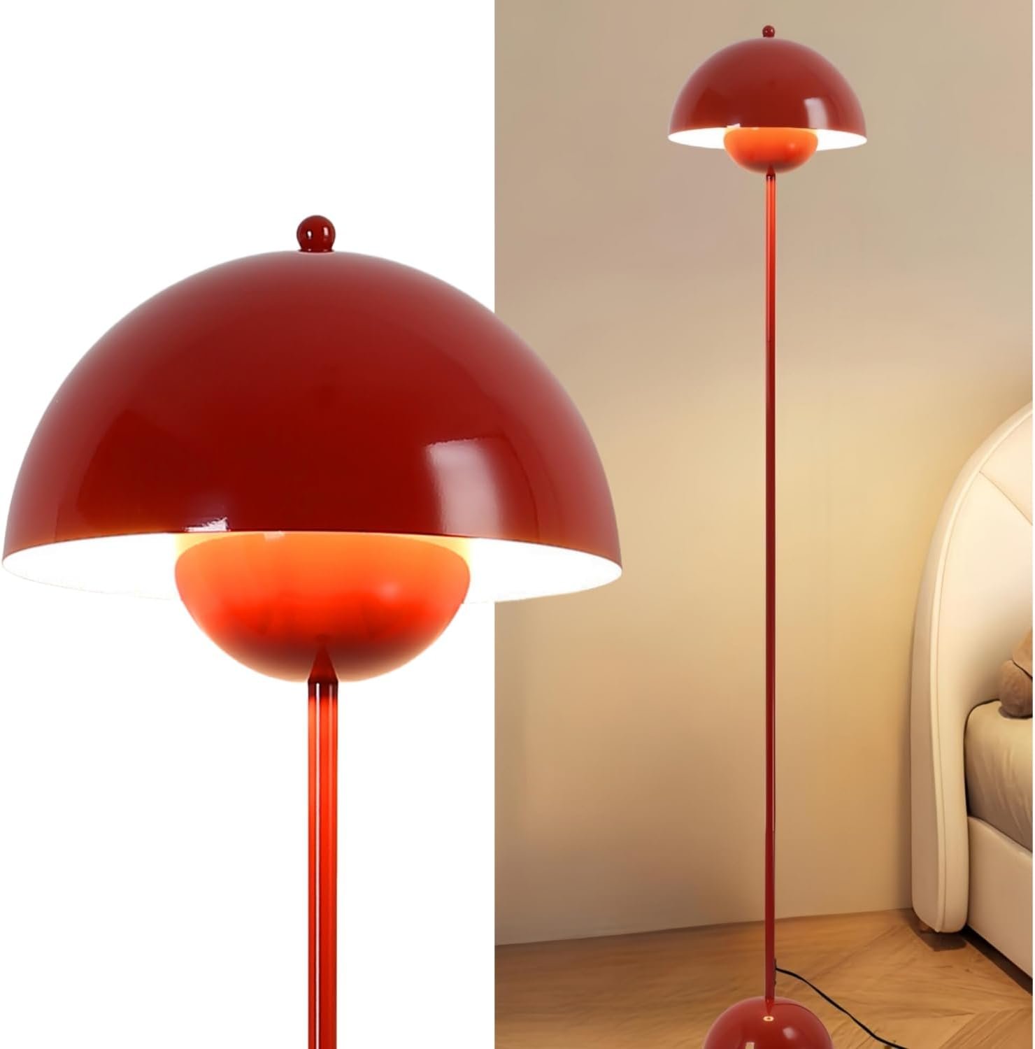 Mid-Century Modern Metal Bud Floor Lamp for Home and Office, Rust Red | Indirect lighting, fits narrow spaces,fit for bedroom, living room & office, match with modern, industrial, farmhouse decor