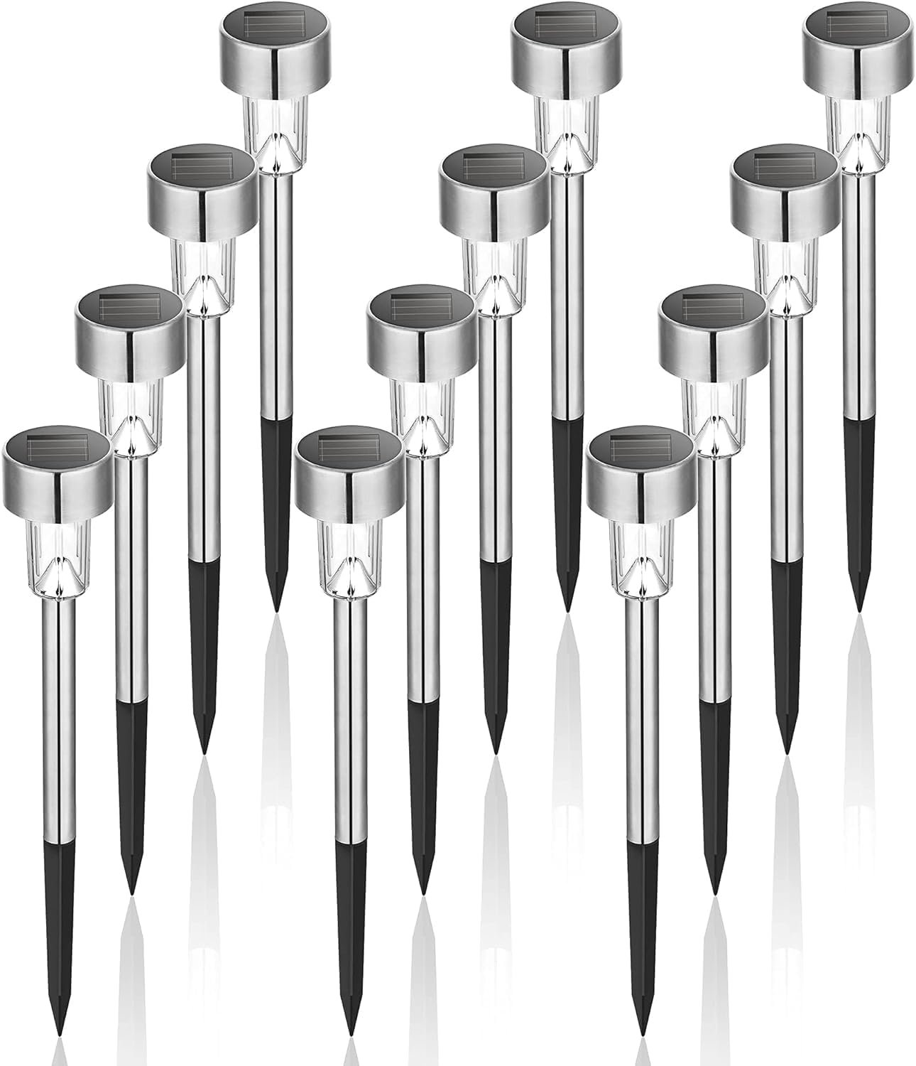 GIGALUMI Outdoor Waterproof Solar Garden Lights, 12 Pack Cold White | Stainless Steel LED, Ideal for Patio Lawn Yard Landscape, Durable Decorative Lighting