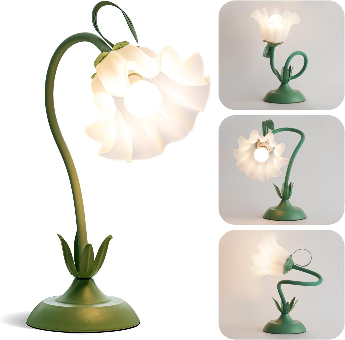 WERFOP Flower Table Lamp Cute Desk Lamp for Bedroom Home Decor | LED Reading Lamp with 3 Color Modes for College Dorm Room Nightstand & Living Room (Green)