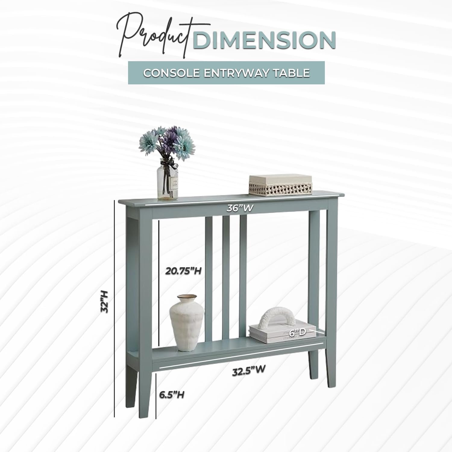Kings Brand Narrow Console Table w/Storage Shelf for Entryway, Ice Blue | Slim Sofa Table for Hallway, Foyer or Living Room with Open Shelf for Décor, Books & Everyday Essentials