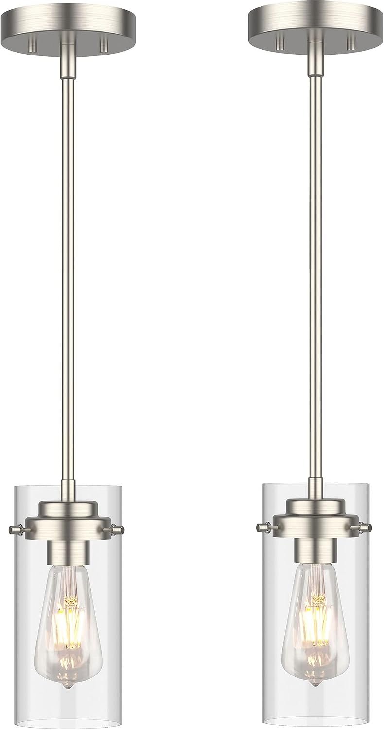 EAPUDUN Pendant Light (2 Packs), Kitchen Ceiling Hanging Light, Adjustable Height, Kitchen Light Fixtures Brushed Nickel Pendant Lights, Farmhouse Pendant Lighting for Sink Island, Home Décor Lighting