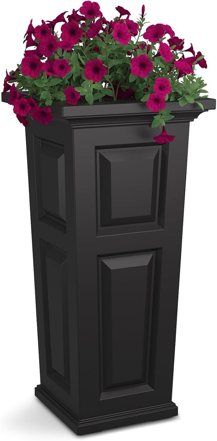 Mayne Nantucket 32in Self-Watering Tall Square Planter, Black | Self-watering, All season, Fade resistant, Reversible planting shelf, 15-year warranty