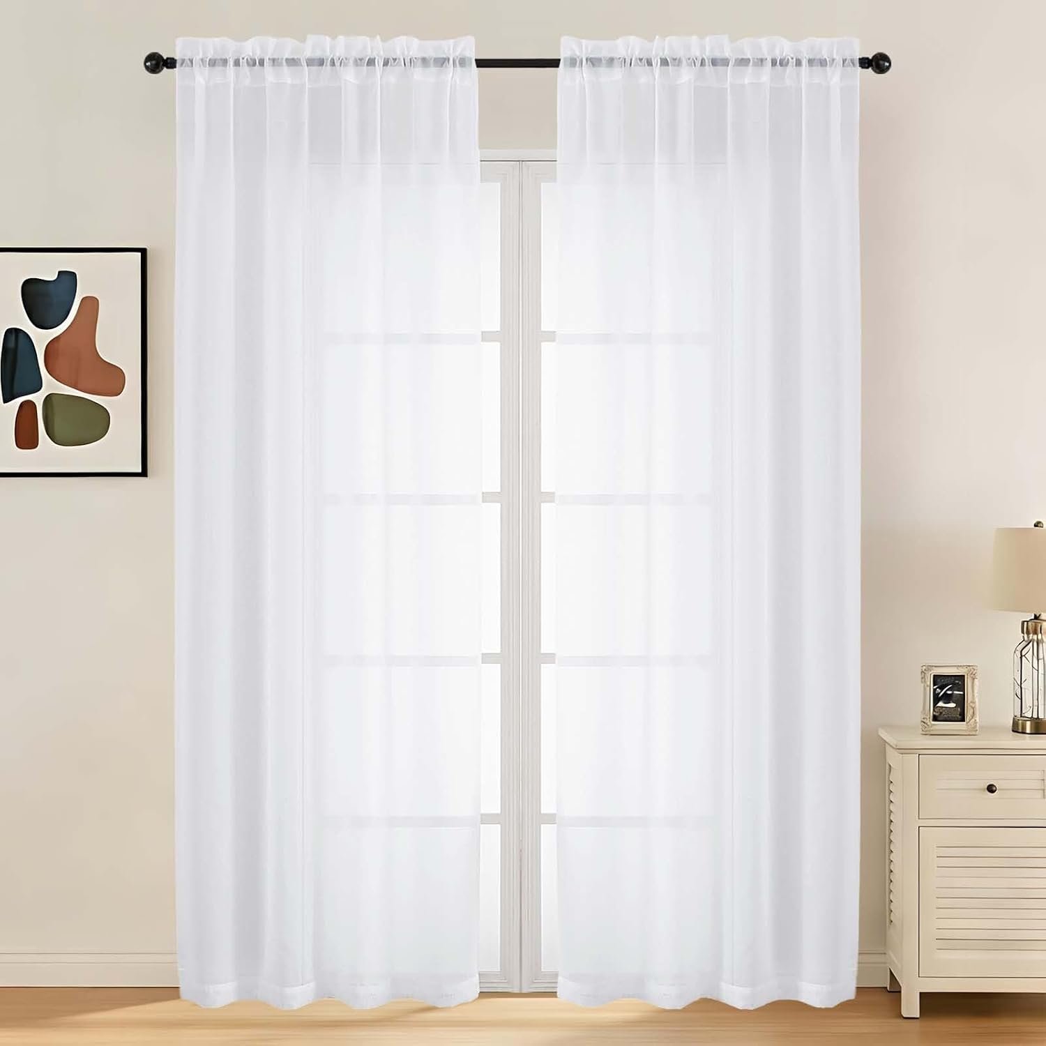 LIVEKID White Sheer Curtains 84 Inches Long 2 Panels – Light Filtering Breathable Voile Textured Sheer Curtains for Bedroom/Living Room, Rod Pocket Soft Elagant & Airy Solid Drapes, W42 x L84