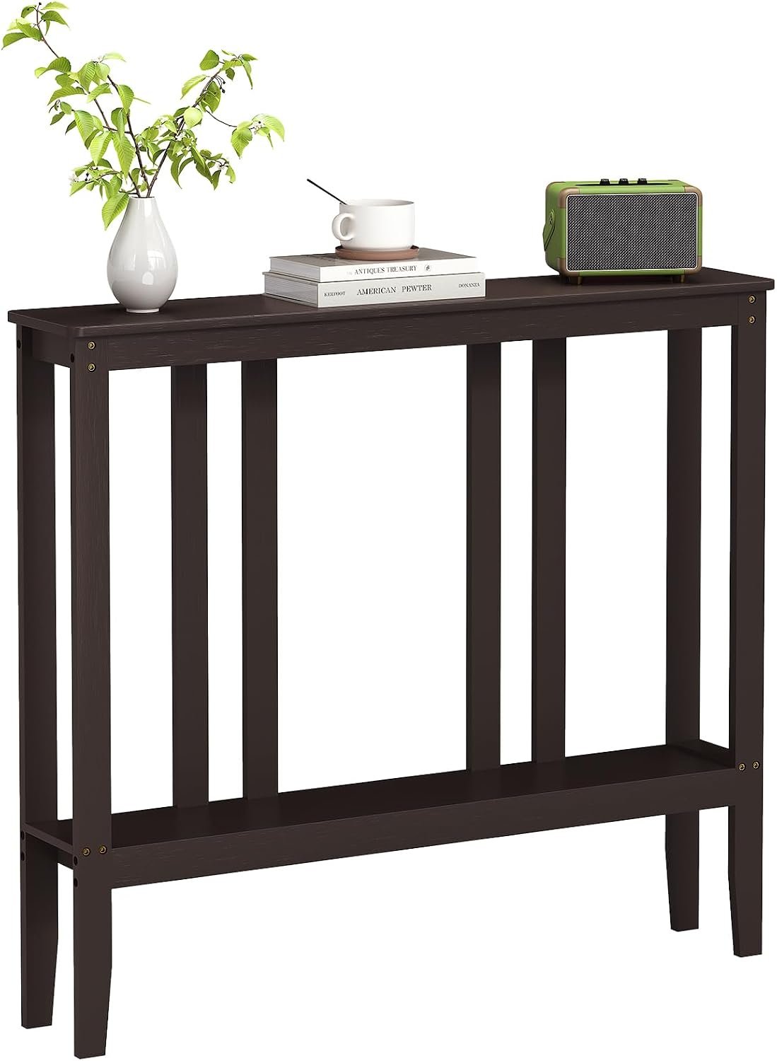 ELYKEN Bamboo 2-Tier Narrow Console Table, 36.2″ Long Slim Hallway Table | Sofa Table Behind Couch with Storage Shelf for Entryway, Living Room, Foyer