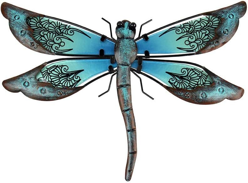 LIFFY Metal Dragonfly Wall Decor – Outdoor Garden Art for Patio, Living Room, Bedroom – Dragonfly Gifts (14inch, Metal & Glass)