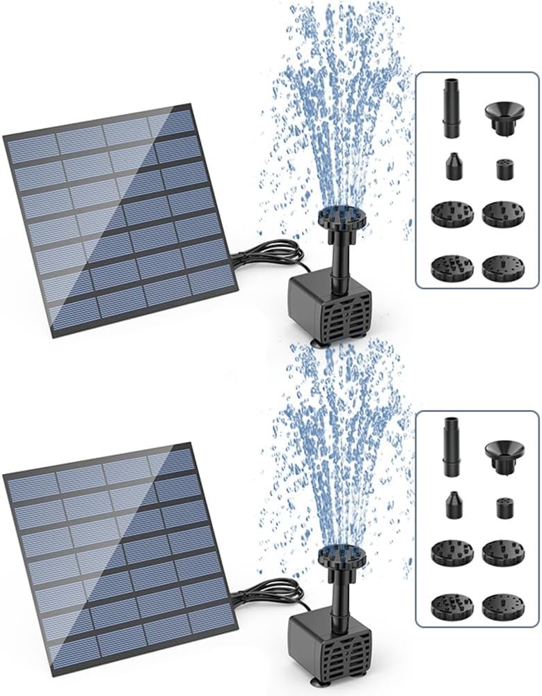 AISITIN 2‑Pack DIY Solar Fountain Pump with 6 Nozzles & 9.8ft Power Cord | Solar Water Pump Perfect for Bird Baths, Garden, Ponds, Fish Tanks and Outdoor Water Features