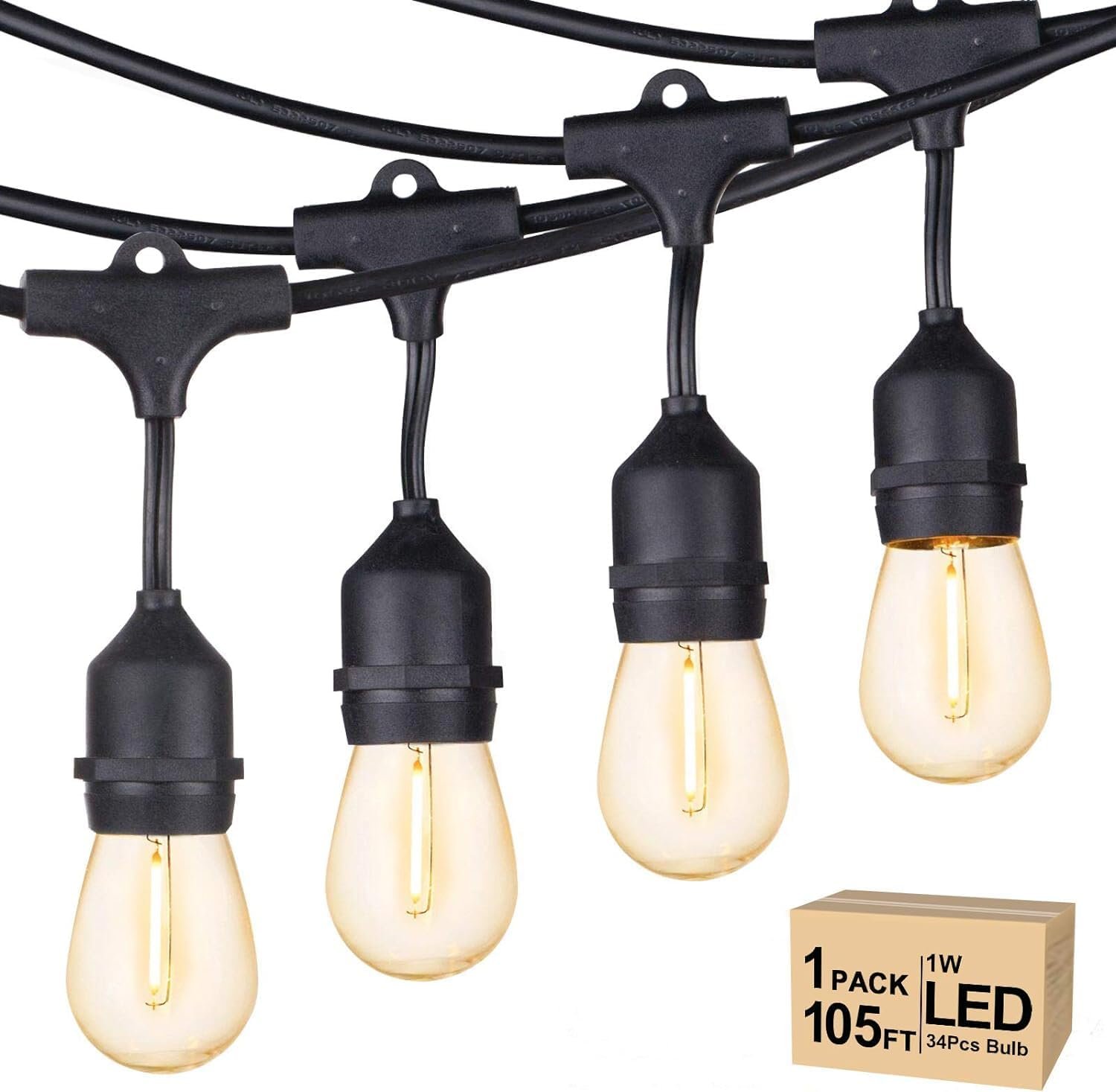 Svater Outdoor String Lights Led, 105FT Commercial Grade Patio Lights with 1W Dimmable S14 Shatterproof Bulbs, Warm White and Weatherproof Strand – UL Listed Heavy-Duty Café Lights, Market Lights | Patio Lighting with Shatterproof E26 S14 LED Dimmable Edison Bulbs, Hanging Strand for Bistro Cafe Backyard Warm White