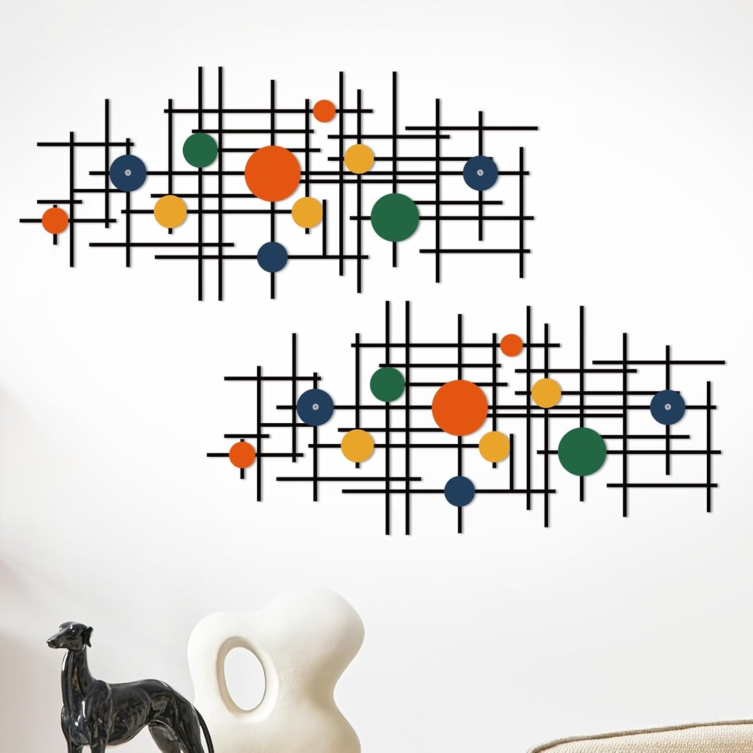 ruelen Set of 2 Minimalist Geometric Wall Decor – Modern Metal Wall Art for Living Room, Bedroom & Office – Abstract 3D Design in Bright Colorful Style