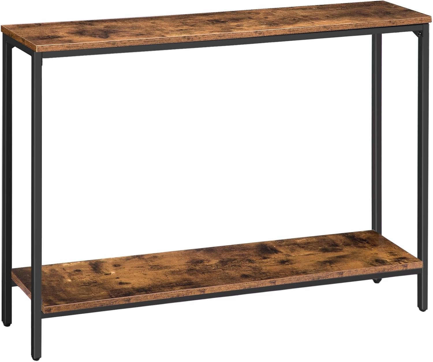 HOOBRO Console Table, 47.2″ Narrow Entryway Table, Sofa Table with Shelf, Entrance Table for Living Room, Hallway, Foyer, Corridor, Office, Metal Frame, Rustic Brown and Black BF20XG01G1