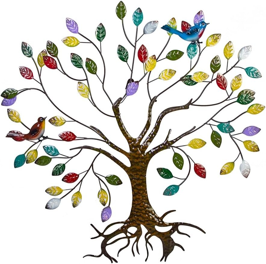VEWOSTAR Metal Tree of Life Wall Art for Living Room Home Decor | Colorful Leaves Wall Sculpture Tree of Life Handcrafted Wall Decor Hangings for Outdoor Indoor(25.5″ W * 24.8″ H)