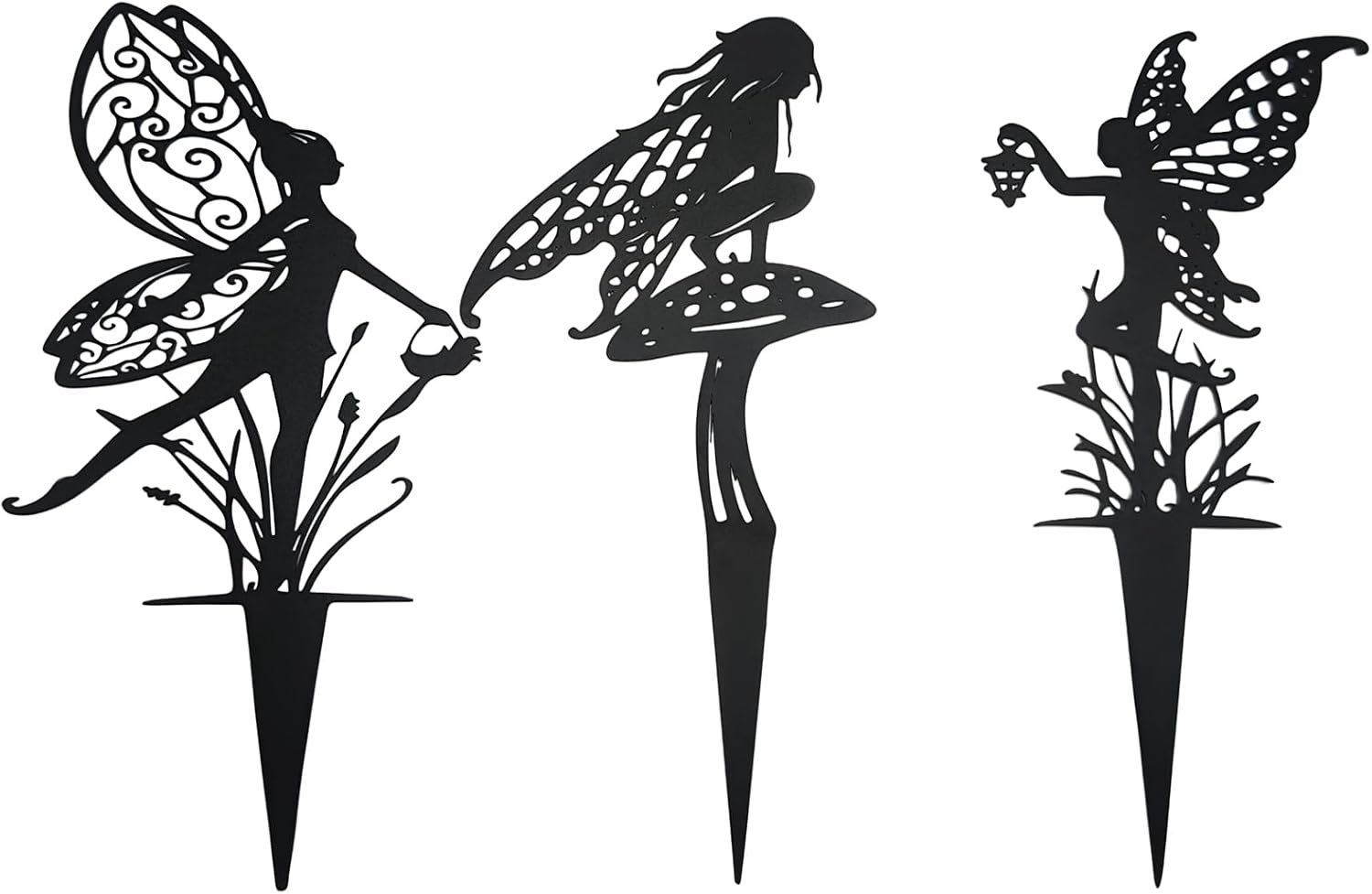 Decorative Garden Stakes，Black Metal Butterfly Fairy Garden Stakes | Fairy Stakes for Garden Weather Resistant Black Metal Outdoor Decorative Art for Women Gift (Matte Black, 3P-A)