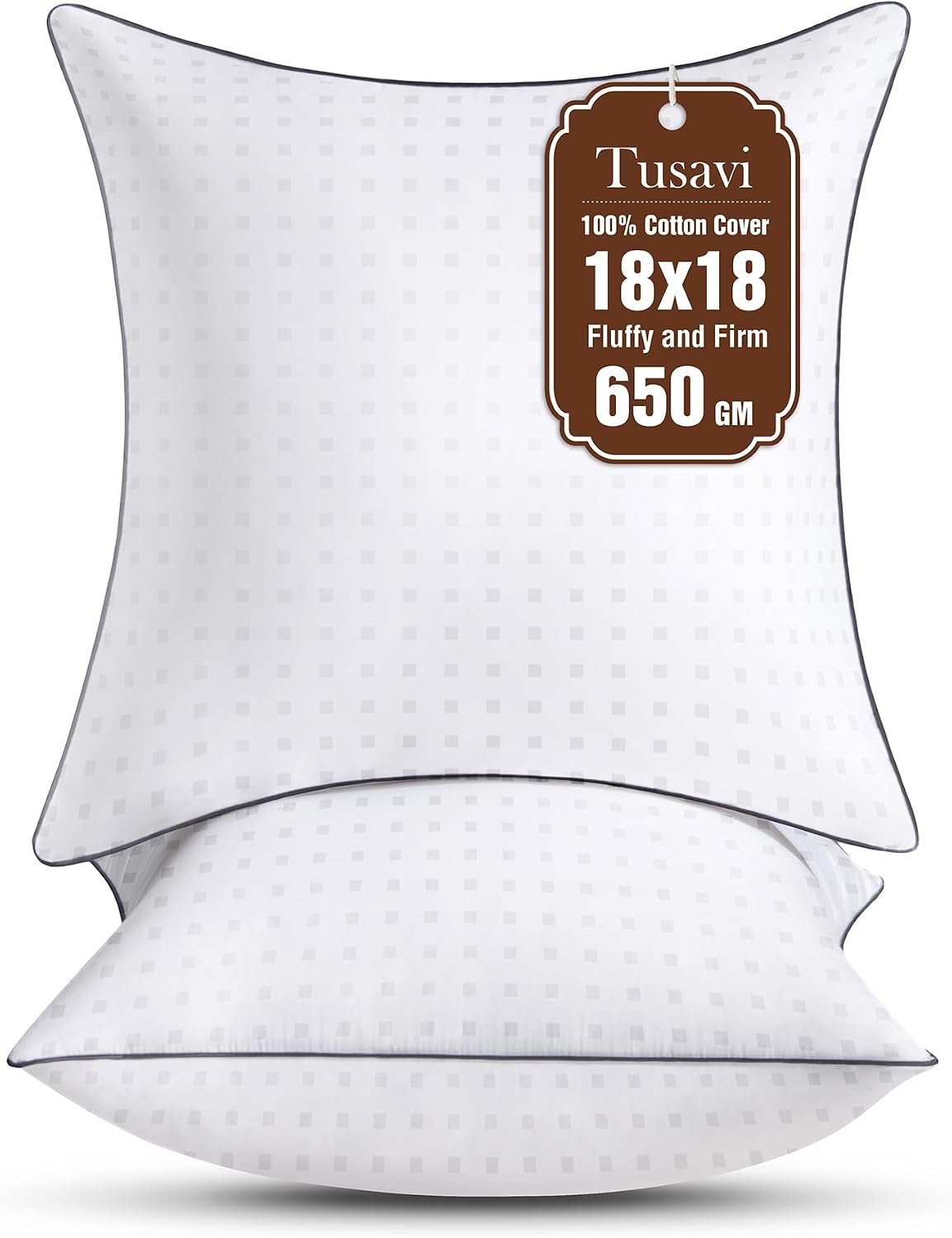 18″x18″ Pillow Inserts Set of 2 with 100% Cotton Cover Decorative Square Throw 18 Pillows for Couch, Sofa and Bed – White(2, 18×18)
