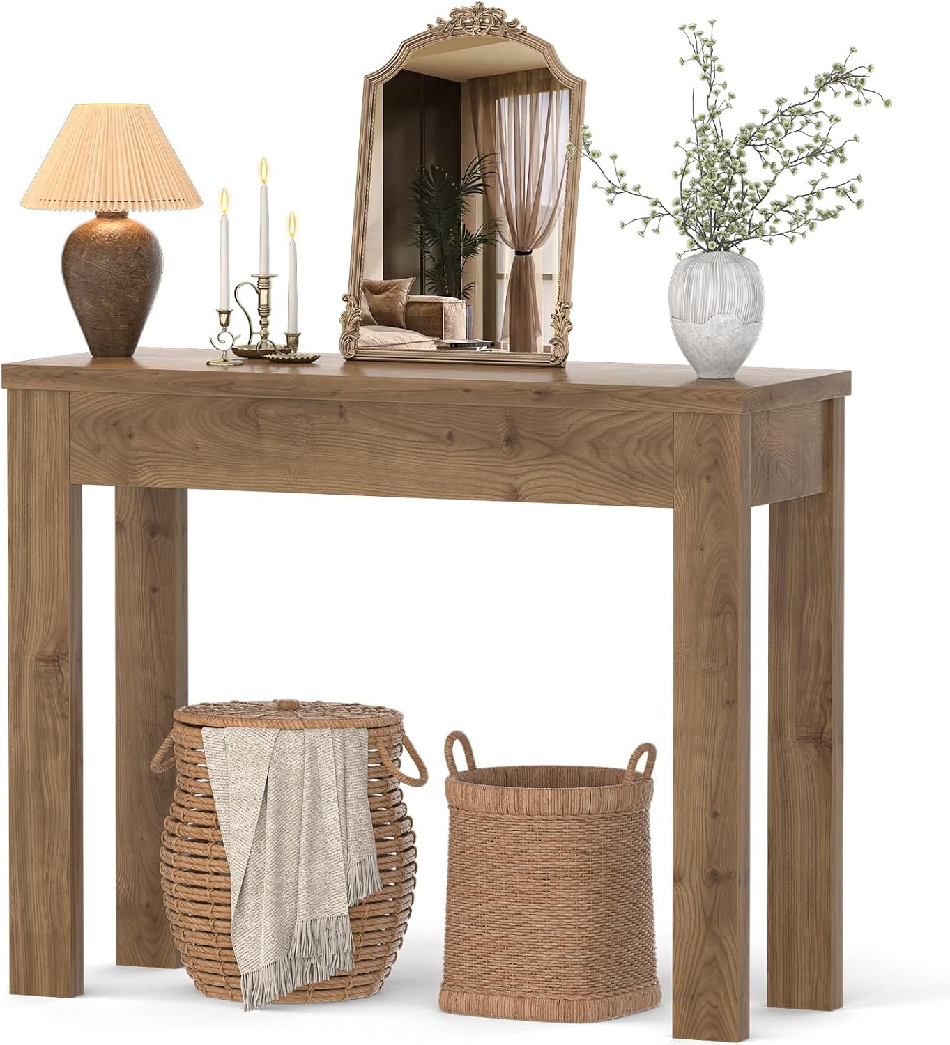 Small Console Table for Entryway, 32″ Farmhouse Narrow Sofa Table | Couch Table Behind Sofa, Entry Way Table for Entrance, Hallway, Living Room, Foyer, Brown Oak