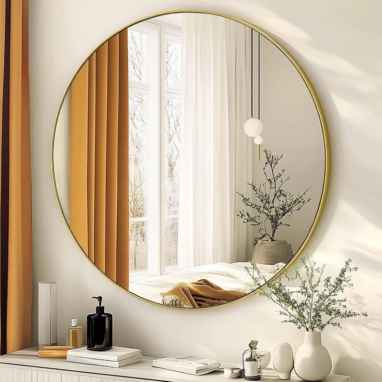 Gold Circle Mirror 30 inch, Round Gold Mirror, Round Wall Mirrors Metal Frame, Circle Wall Mirrors for Bathroom, Living Room, Hallway, Vanity, Over Sink
