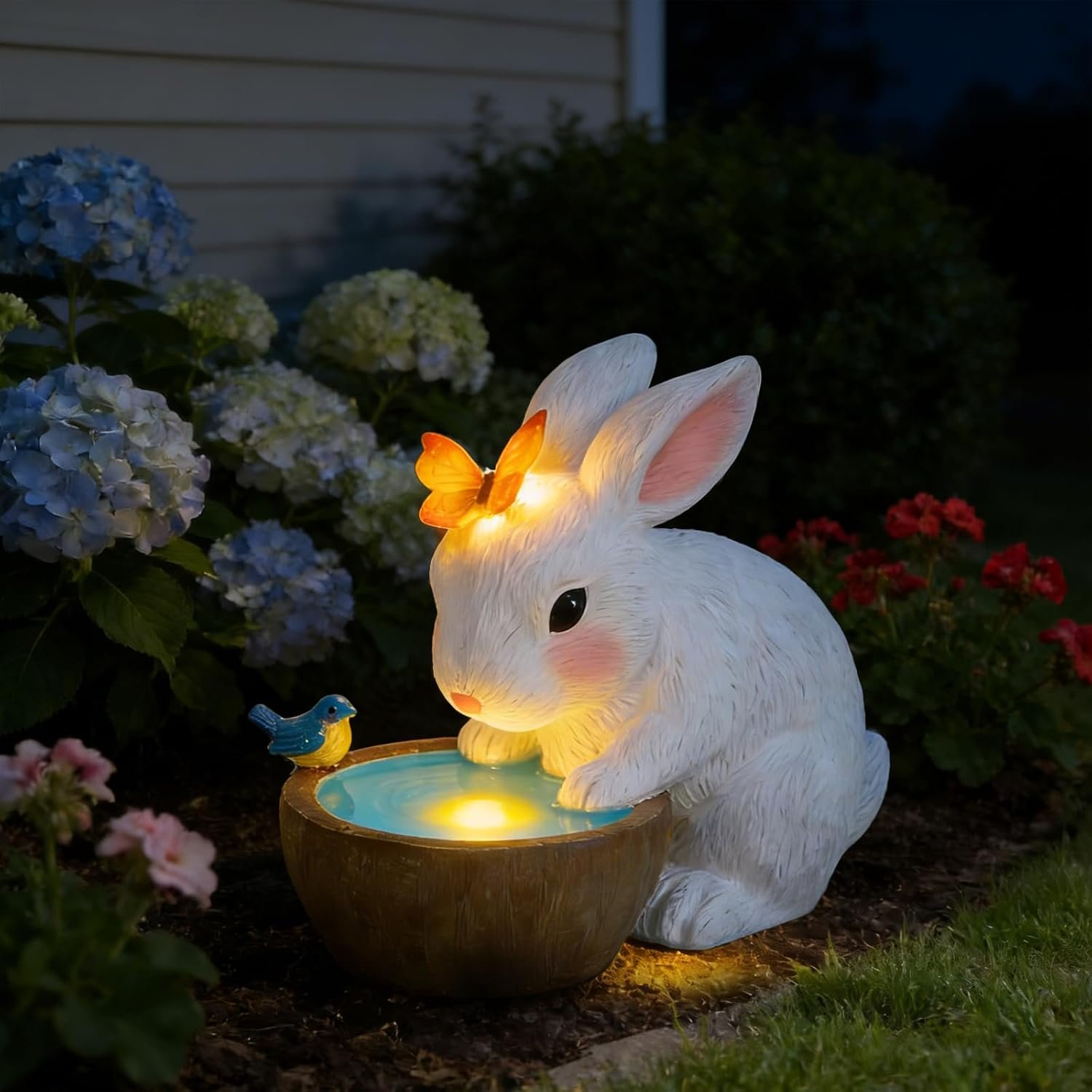 Solar Bunny Garden Outdoor Statues Decor, Rabbit with Butterfly and LED Lights Garden Decor for Home House, Yard Art Lawn, Ornaments, Porch Patio, Balcony – Birthday Gifts for Grandma Mom Women
