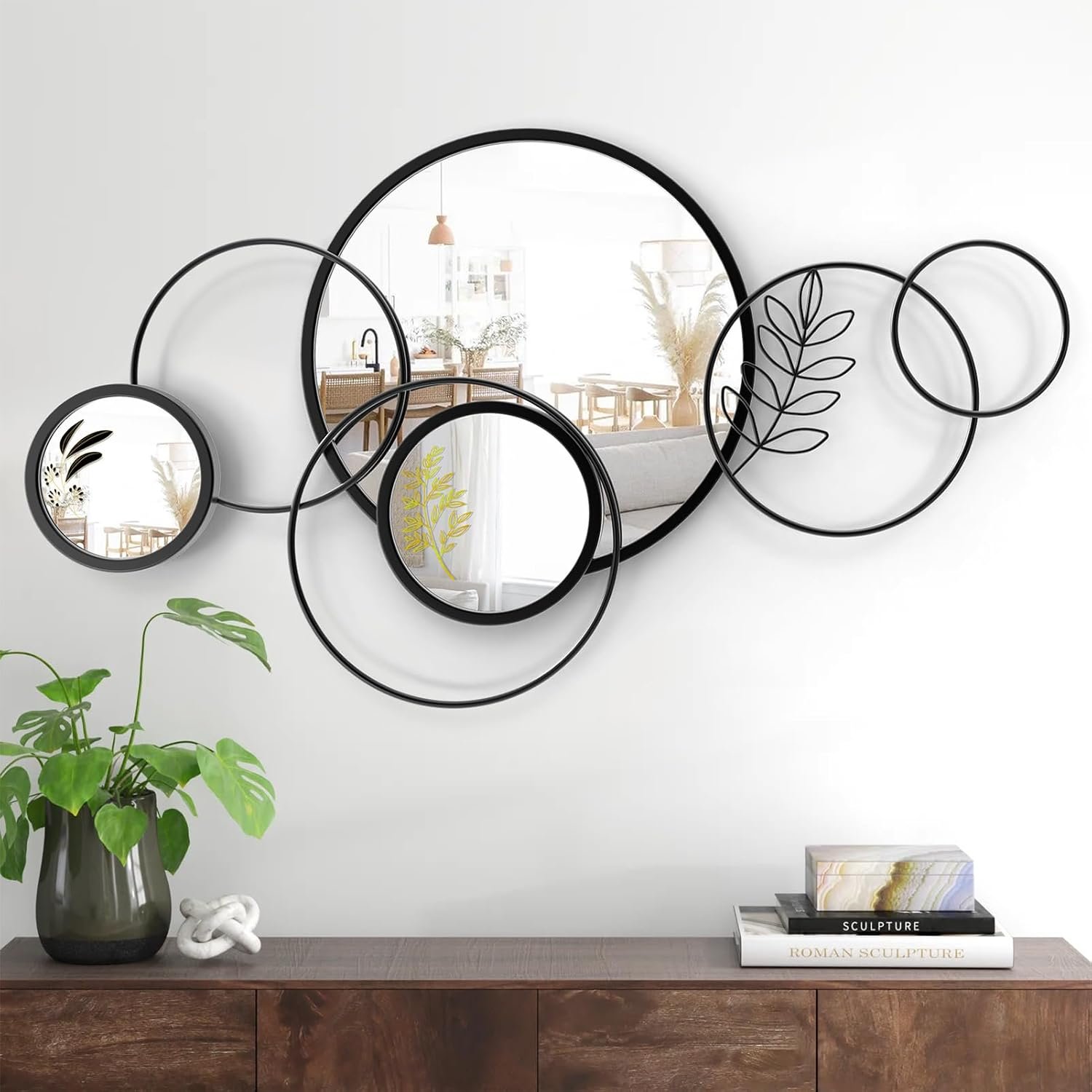 Wall Mirror Decorative, Round Decorative Mirror, Large Decor Metal Wall Art | 45”x25.5” Print Mirror for Entryway, Living Room, Bedroom, Dining Room Kitchen Decor