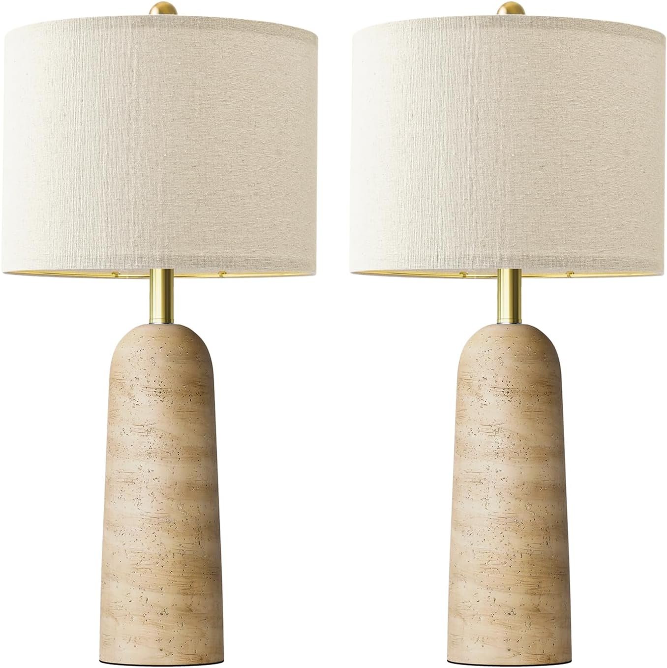 BOBOMOMO Modern Table Lamp Set of 2, Warm Beige Resin Lamp with Natural Stone Look, 27.25″ Lamps for Living Room with Linen Shades, Bedside Lamp for Bedroom, Living Room, Nightstand, Entryway
