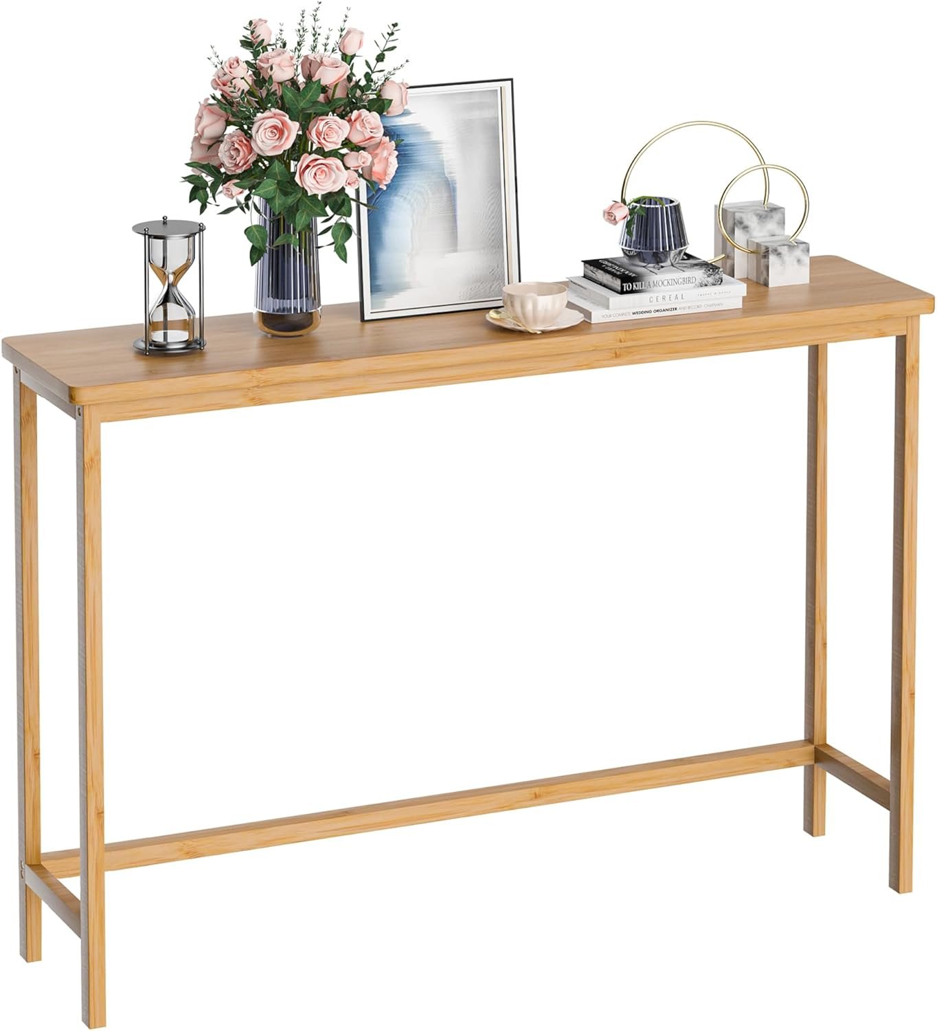 VASMIA Console Table, Entryway Table, Narrow Sofa Table, 39″ Bamboo Hallway Table for Entryway, Living Room, Bedroom, Foyer, Natural